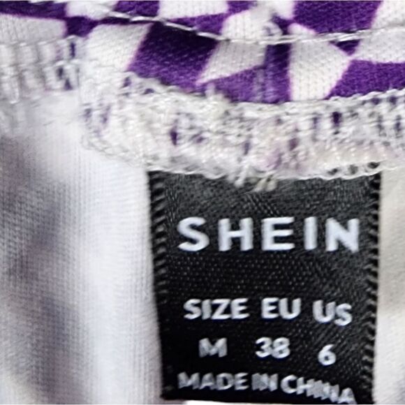 SHEIN Purple Op Art Groovy Bell Bottoms Flared High Waist Pants - Picture 6 of 11